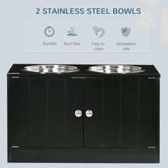 Elevated Dog Bowls for Large Dogs Pet Feeding Station with Stand, Storage, 2 Stainless Steel Food and Water Bowls, Black, 23.6" x 11.8" x 14"
