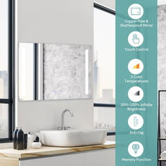 32 x 24 Inch Quadrate Wall Mirror with 3-Color Lights and, Anti-Fog Function