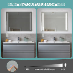 32 x 24 Inch Quadrate Wall Mirror with 3-Color Lights and, Anti-Fog Function