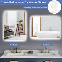 32 x 24 Inch Shatterproof Wall Mirror with 3-Color Lights and, Anti-Fog Function