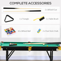 55" Pool Table Set Folding Billiard Table with Adjustable Height, 2 Cues, 16 Balls, 2 Chalks, Triangle, Brush, Green