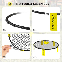 Spike Game Set, Mini Beach Games Set w/ Roundnet, 3 Balls, Pump, Carrying Bag, Portable Outdoor Games for Families