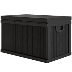 70 Gallon Deck Box, Resin Outdoor Storage Box with Handles, Waterproof Storage Container for Garden Tools, Black