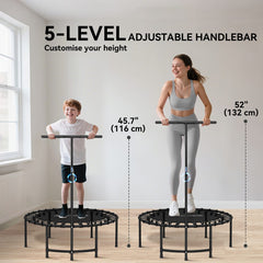 40" Foldable Rebounder Trampoline ,Mini Trampoline Indoor with Adjustable Handle, Quiet and Safe Bungee Rebounder,Black