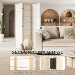 66.9" Folding Room Divider, 3 Panel Wall Partition with Wood Frame for Bedroom, Home Office, Natural Wood