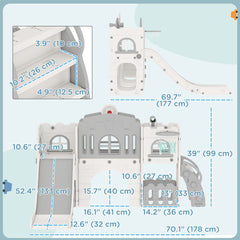 9 in 1 Toddler Slide with Basketball Hoop, Climber, Telescope, Tunnel, Steering Wheel, for 1-3 Years, Grey