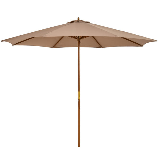10' x 8' Wooden Patio Umbrella, Garden Parasol, Outdoor Sunshade Canopy with Bamboo Rib for Outdoor, Khaki