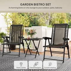 3 Pieces Patio Bistro Set, Outdoor Folding Table and Chairs Set, Metal Patio Furniture Set with Cup Holders