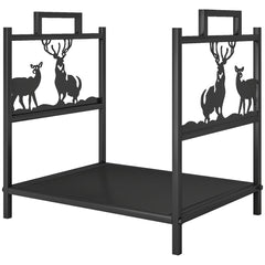 Heavy Duty Log Stand, Firewood Rack Outdoor with Handles, Wood Storage Holder for Fireplace, Black