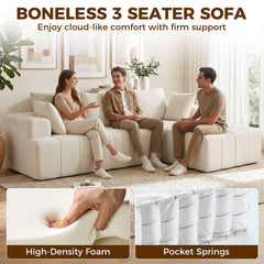 101" Modular Sectional Sofa with Chaise, Chenille Boneless Cloud Sofa Bed, 3 Seater L-Shaped Couch, No Assembly, Beige
