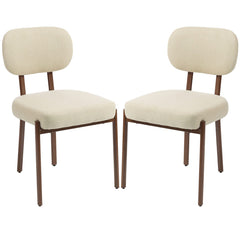 Upholstered Linen Fabric Kitchen Chairs, Modern Dining Chairs Set of 2 with Metal Legs, Beige