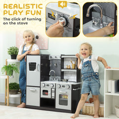 Play Kitchen for Kids, Pretend Kids Kitchen Playset with Switch Knob Sound, Accessories for Ages 3-8 Years, Dark Brown