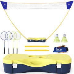 Portable Badminton Net Set with 9.5x5 ft Net, Foldable Badminton Net with 2 Shuttlecocks, 2 Badminton Rackets and 1 Suitcase, for Indoor Outdoor, Beach, Backyard