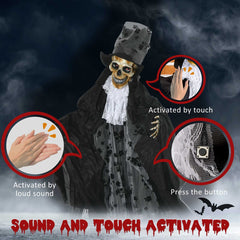 6FT Life Size Halloween Animatronics, Animated Grim Reaper Groom with Sound Motion Activated & Light Up Eyes
