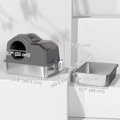 Extra Large Stainless Steel Cat Litter Box w/ High Sided, Removable Lid, Scoop, Odor Free, Non-Sticky, Dark Grey