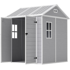6' x 6' Resin Outdoor Storage Shed with Floor, Window, Lockable Doors and Vents for Backyard Patio Lawn, Grey