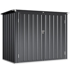 Outdoor Storage Shed Lockable Galvanized Steel Garbage Bin Shed Lift-up Lid for 2 Trash Cans