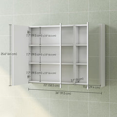 Three-Mirror Bathroom Medicine Storage Cabinet - White