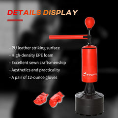 Freestanding Boxing Punch Bag Stand with 360° Rotating Flexible Arm, Speed Ball, Waterable and Sandable Base, Red