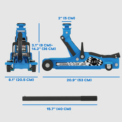 Low Profile Car Jack, Hydraulic Racing Floor Jack, 3.1"-14.1" Lifting Range, 2.5 Ton (5,000 lb) Capacity, Blue