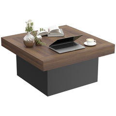 Square Coffee Table with 16-Colour LED Lights, 35-inch Modern Center Table for Living Room, Walnut
