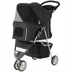 3 Wheels Foldable Dog Stroller with Storage Basket, Adjustable Canopy, Cupholder for Miniature and Small Dogs, Red