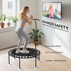 40" Foldable Rebounder Trampoline ,Mini Trampoline Indoor with Adjustable Handle, Quiet and Safe Bungee Rebounder,Black
