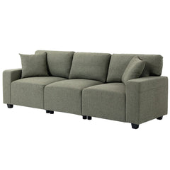 3 Seater Sofa with Storage Pockets, Modern Upholstered Couch with Pocket Springs, Green