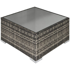 Rattan Garden Coffee Table, 25.6" Square Garden Rattan Table with Tempered Glass Top, Deep Grey