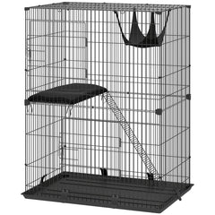 2-Tier Cat Cage Indoor, Detachable Metal Wire Kennel with Hammock, Platform, Tray and Cushion for 1-2 Kittens