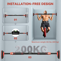 Pull Up Bar Doorway No Screws, Chin Up Bar with Level Metre, 37.8"-51.2" (96-130cm) Width Adjustable, Max Load 440lbs
