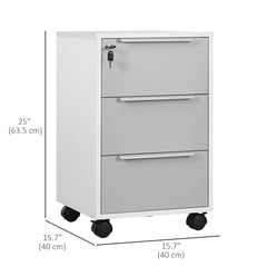 3 Drawer File Cabinet with Wheels, Vertical Filing Cabinet with Lock, Grey