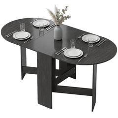 Oval Folding Dining Table, Space Saving Drop Leaf Kitchen Table for Dining Room, Living Room, Black