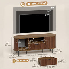 TV Stand for TVs up to 60", Modern Entertainment Center with Curved Sliding Doors and Storage, Brown