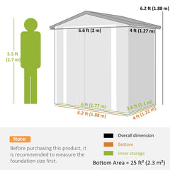6.5' x 4' Outdoor Storage Shed, Metal Garden Shed with Lockable Double Doors, 4 Vents, Brown