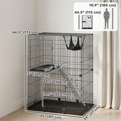 2-Tier Cat Cage Indoor, Detachable Metal Wire Kennel with Hammock, Platform, Tray and Cushion for 1-2 Kittens