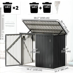 Outdoor Storage Shed Lockable Galvanized Steel Garbage Bin Shed Lift-up Lid for 2 Trash Cans