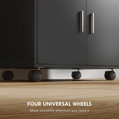 Microwave Cart with Wheels, Microwave Stand with Worktop, Open Shelves and Drawer, Storage Cabinet, Black