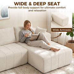 101" Modular Sectional Sofa with Chaise, Chenille Boneless Cloud Sofa Bed, 3 Seater L-Shaped Couch, No Assembly, Beige