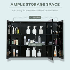Bathroom Mirror Cabinet with LED and Adjustable Shelves, Wall Mounted Medicine Cabinet, High Gloss Black