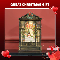 Musical Snow Globe with Lights, Christmas Snow Globe Lantern with Swirling Glitter for Holiday Party Gift, Bronze