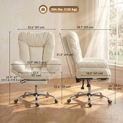 Criss Cross Chair with Wheels, Waterfall Armrests, Overstuffed Wide Office Chair with Footrest, Beige
