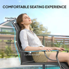 C Spring Motion Patio Chairs Set of 2 with Curved High Backrest, Armrest, All Weather Breathable Fabric, Metal Frame