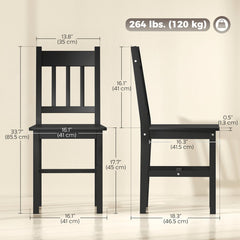 Dining Chairs Set of 2, Kitchen Chair with Slat Back, Pine Wood Structure for Living Room and Dining Room, Black