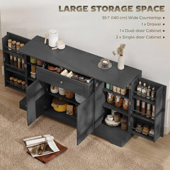 55" Modern Kitchen Storage Cabinet with Drawer, Adjustable Shelves, Small Kitchen Pantry with Door Racks, Black