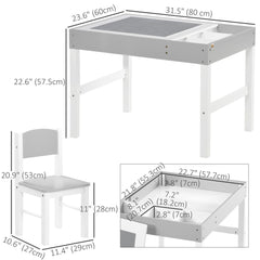 Lego Table with Storage for Kids, Multi-Usage Kids Table and Chair Set with Building Blocks Desktop, Grey