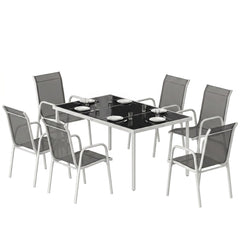7 Piece Garden Dining Set, Garden Furniture Set with Rectangle Table and 6 Stackable Chairs
