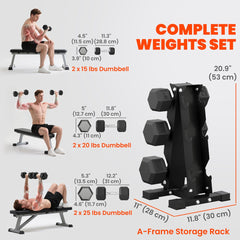 Hex Dumbbell Weight Set with Vertical Rack, 120lbs Rubber-Coated Dumbbells with Non-Slip Handles