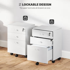 3-Drawer Small Filing Cabinet with Lock, Vertical Office Storage Cabinet with Wheels for Home Office, Black