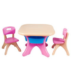 3 Piece Kids Play Table and 2 Chair Set with 4 Storage Bins, Pink